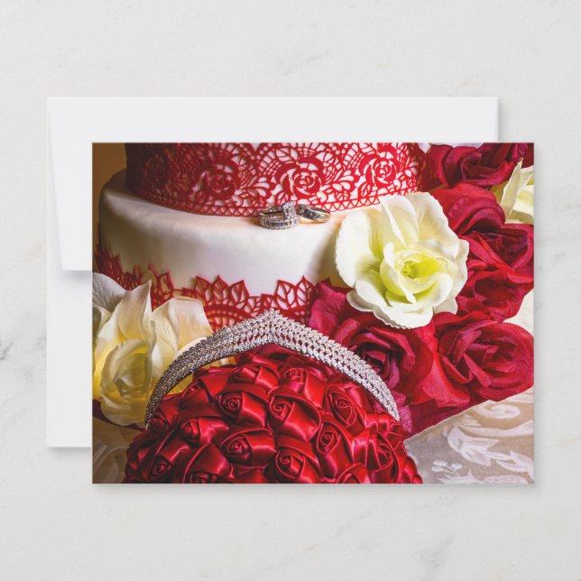Wedding Cake with Bouquet & Rings Invitation (Front)