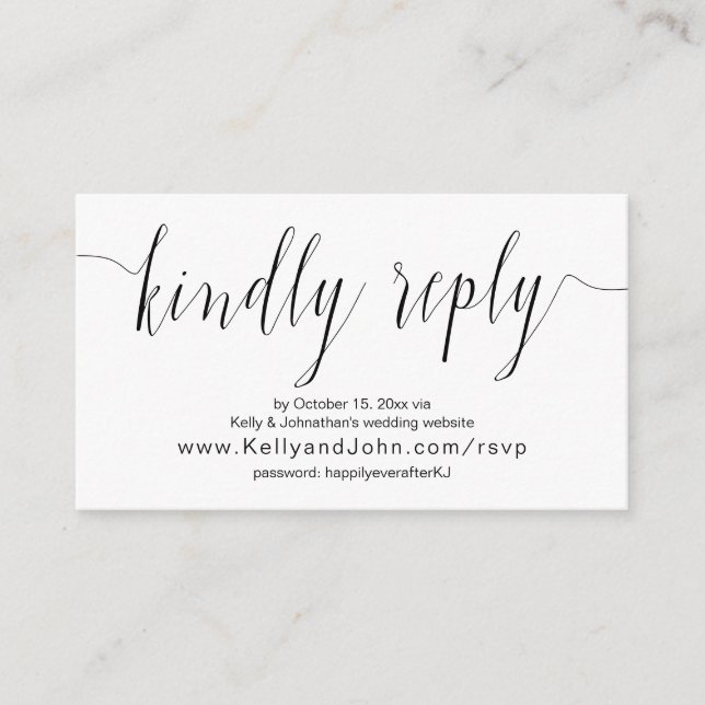 Wedding Calligraphy, Black, Online Dinner RSVP Enclosure Card (Front)