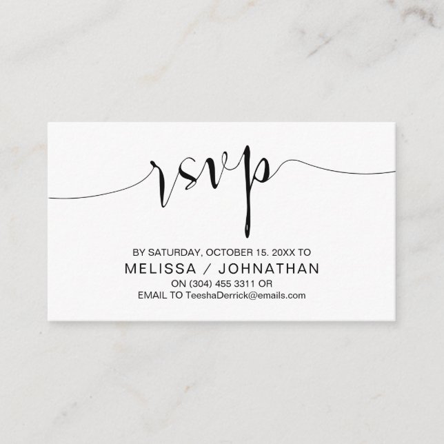 Wedding Calligraphy, Black  Script, Dinner RSVP Enclosure Card (Front)