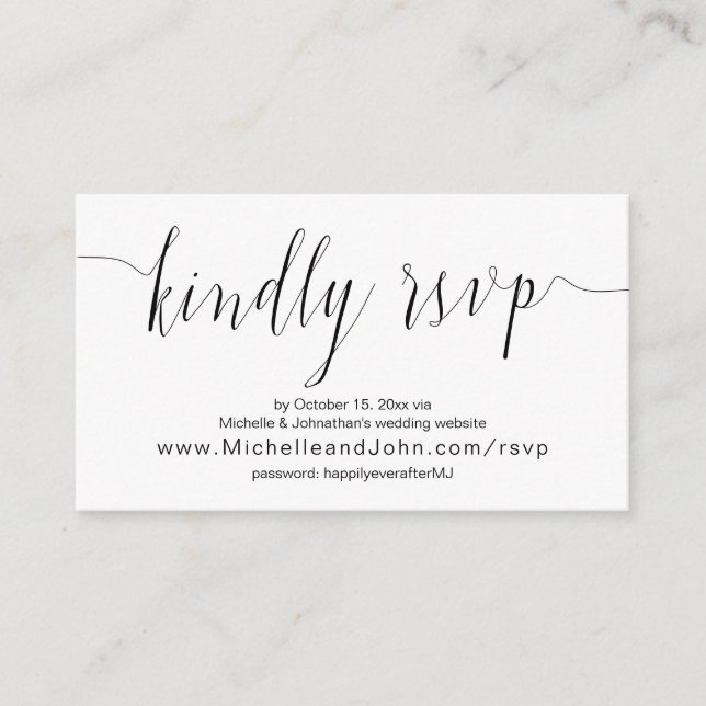 Wedding Calligraphy, Black Script, Dinner RSVP Enclosure Card (Front)