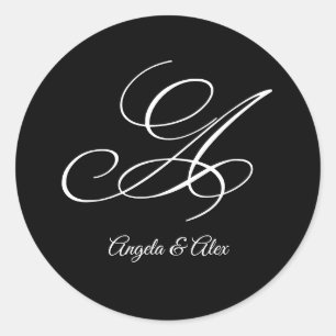 Wedding Calligraphy Fancy Letter A Monogram Classic Round Sticker