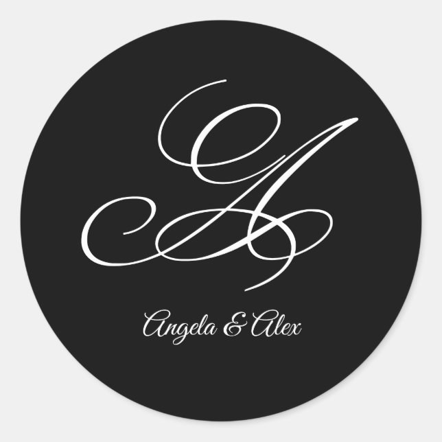 Wedding Calligraphy Fancy Letter A Monogram Classic Round Sticker (Front)