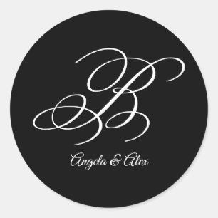 Wedding Calligraphy Fancy Letter B Monogram Classic Round Sticker
