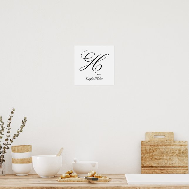 Wedding Calligraphy Fancy Letter H Monogram Poster (Kitchen)