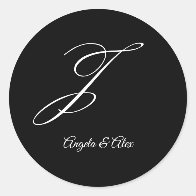 Wedding Calligraphy Fancy Letter J Monogram Classic Round Sticker (Front)