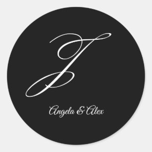 Wedding Calligraphy Fancy Letter J Monogram Classic Round Sticker