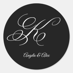 Wedding Calligraphy Fancy Letter K Monogram Classic Round Sticker