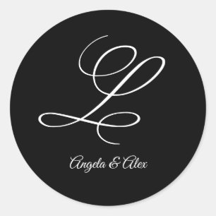 Wedding Calligraphy Fancy Letter L Monogram Classic Round Sticker