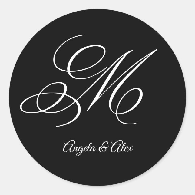 Wedding Calligraphy Fancy Letter M Monogram Classic Round Sticker (Front)