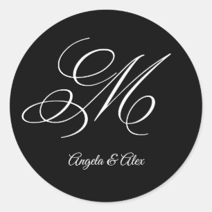 Wedding Calligraphy Fancy Letter M Monogram Classic Round Sticker