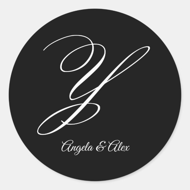 Wedding Calligraphy Fancy Letter Y Monogram Classic Round Sticker (Front)