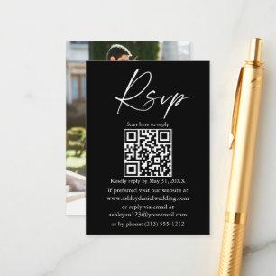 Wedding Calligraphy Ink Script QR Black RSVP Enclosure Card