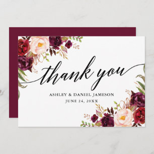 Wedding Calligraphy l Burgundy Floral Thank You Card