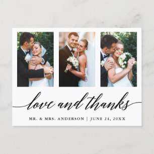 Wedding Calligraphy Love and Thanks 3 Photo Postcard