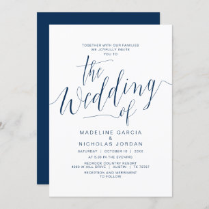 Wedding Calligraphy, Navy Blue, With Families Invitation