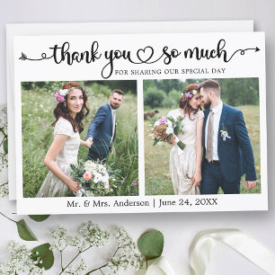 Wedding Calligraphy Script Heart 2 Photo Thank You Card