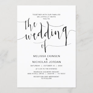 Wedding Calligraphy, Simple Black, With Families Invitation