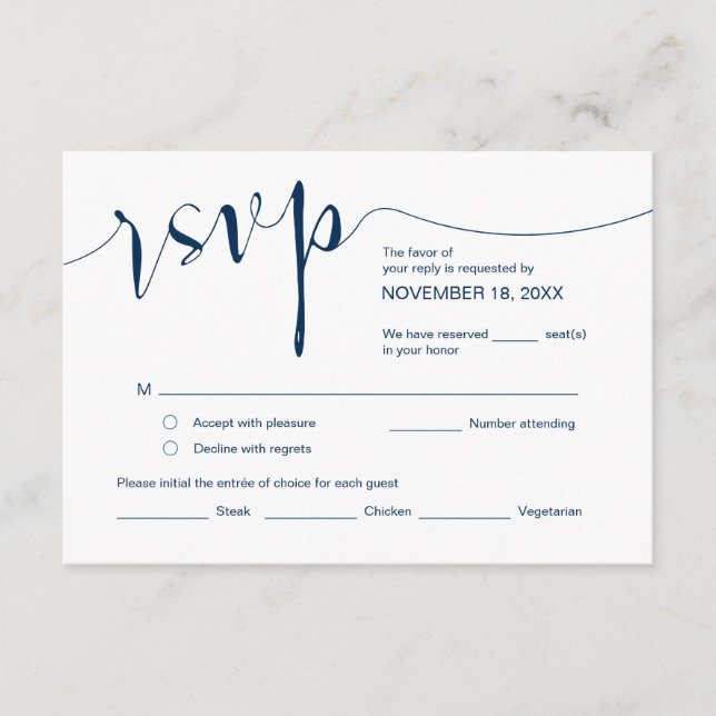 Wedding Calligraphy, Simple Navy Blue, RSVP Enclosure Card (Front)