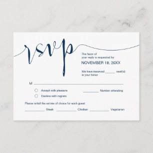 Wedding Calligraphy, Simple Navy Blue, RSVP Enclosure Card