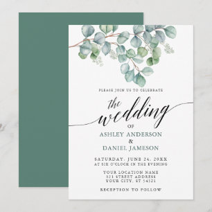 Wedding Calligraphy Watercolor Eucalyptus Greenery Invitation