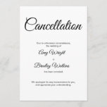 Wedding Cancellation Announcement Elegant Card<br><div class="desc">Here's a simple card to notify your guests if it's become necessary to announce that your wedding has been called off. Use the template fields to add your personal details and make this elegant, minimalist design your own. The white background can be changed to any colour you prefer. All fonts...</div>