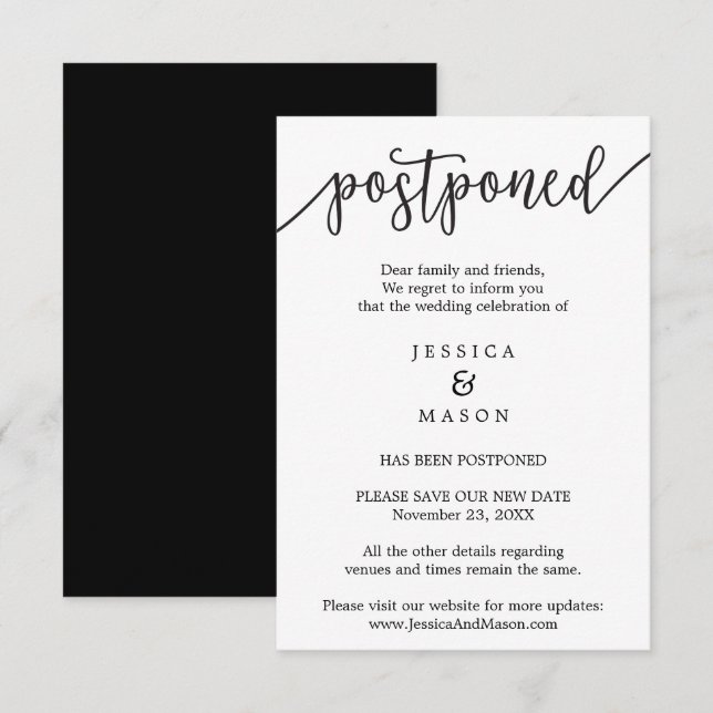 Wedding Cancellation Postponed Change the Date Invitation (Front/Back)