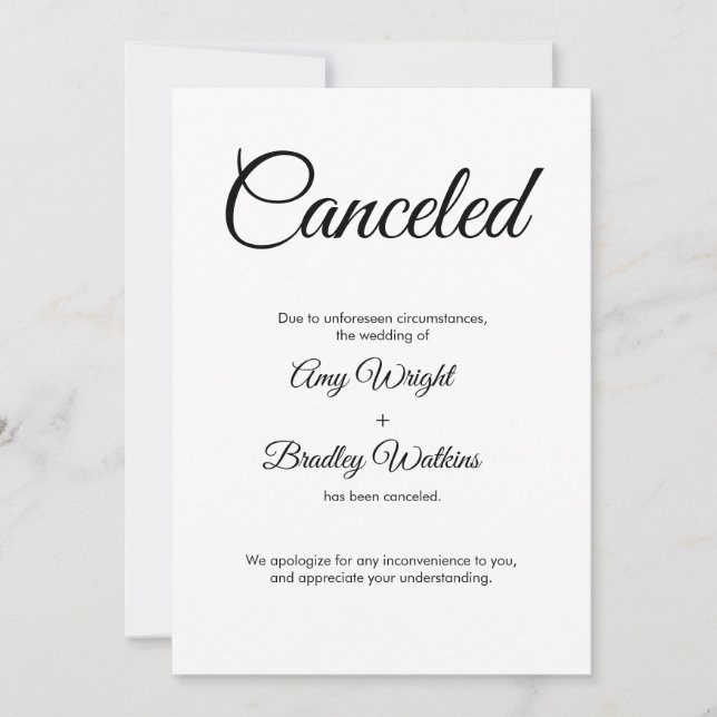 Wedding Cancelled Announcement Elegant Card (Front)