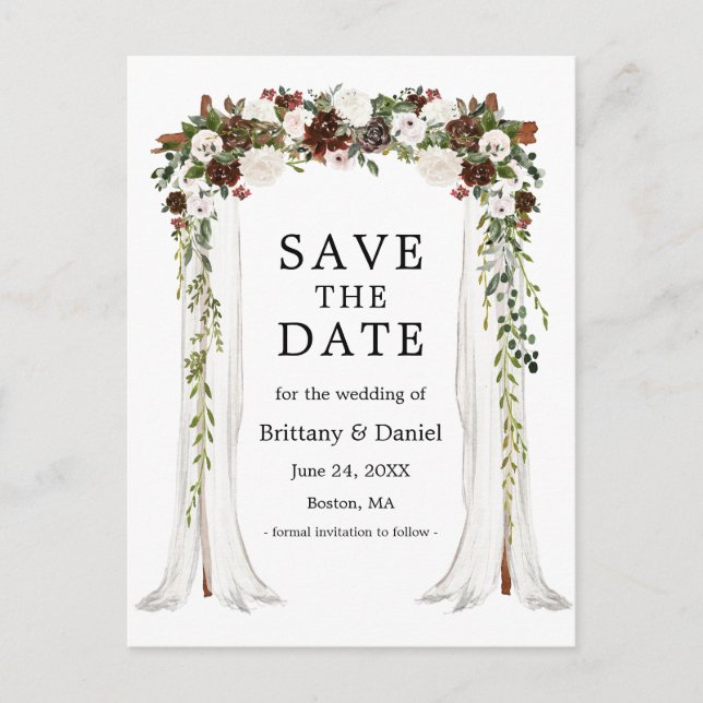 Wedding Canopy Arch Watercolor Boho Floral Announcement Postcard (Front)