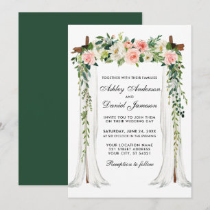 Wedding Canopy Arch Watercolor Floral Pink Green Invitation