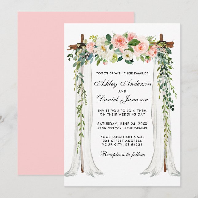 Wedding Canopy Arch Watercolor Pink Blush Floral Invitation (Front/Back)