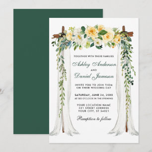 Wedding Canopy Arch Watercolor Yellow Floral Green Invitation
