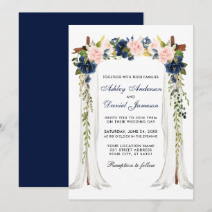 Wedding Canopy Watercolor Floral Pink Blue Invitation