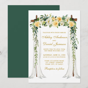 Wedding Canopy Watercolor Yellow Floral Gold Green Invitation