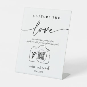 Wedding Capture The Love Photo Sharing QR Code Pedestal Sign