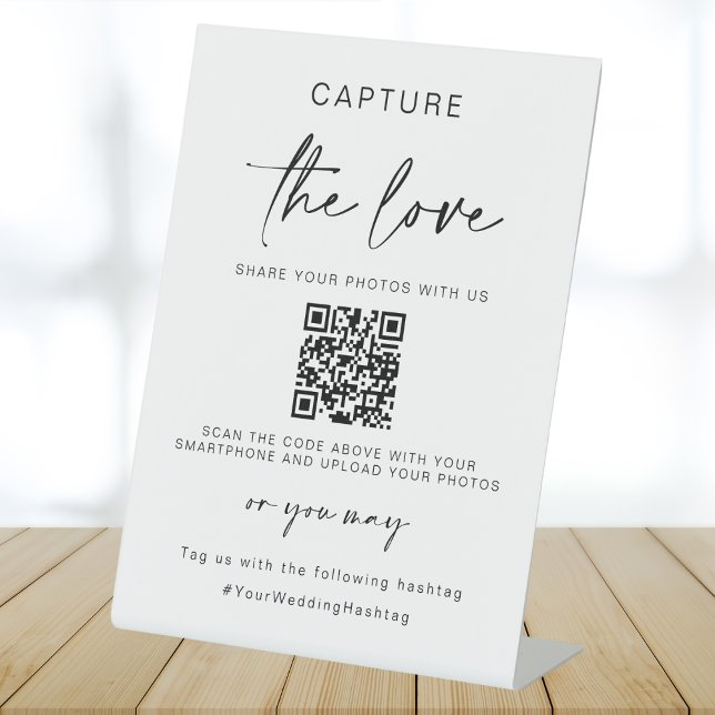 Wedding Capture The Love | Photo Sharing QR Code  Pedestal Sign (Creator Uploaded)