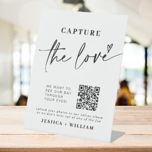 Wedding Capture The Love Photo Sharing QR Code Pedestal Sign