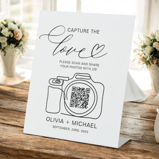 Wedding Capture The Love QR Code Photo Share  Pedestal Sign (Creator Uploaded)