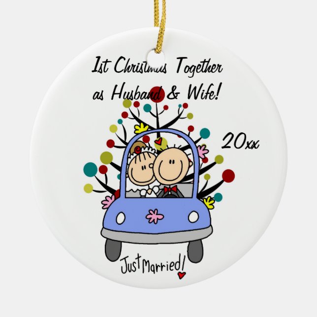 Wedding Car 1st Christmas Personalized Ornament (Front)