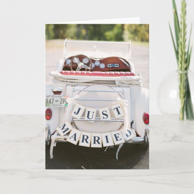 Wedding Card - Vintage Car Just Married Sign (Front)