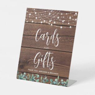 Wedding Cards Gifts Rustic Greenery String Lights  Pedestal Sign