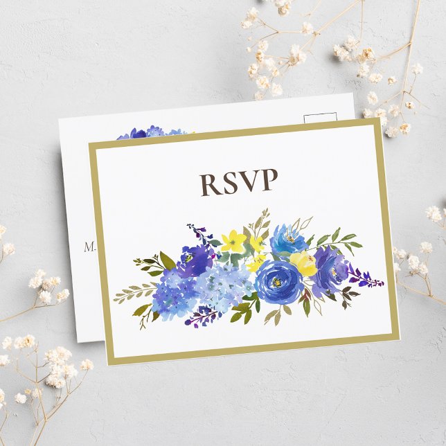 Wedding Carolina Blue Floral Brown RSVP Invitation Postcard (Creator Uploaded)