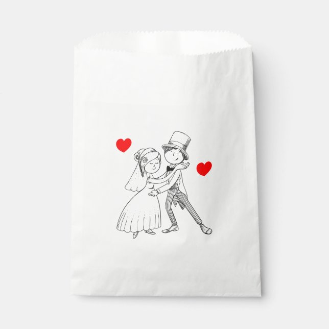 Wedding Cartoon Bride Groom Red Black Just Married Favour Bag (Front)