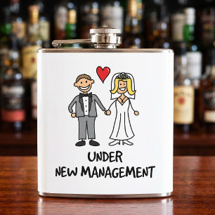 Wedding Cartoon - Under New Management Hip Flask
