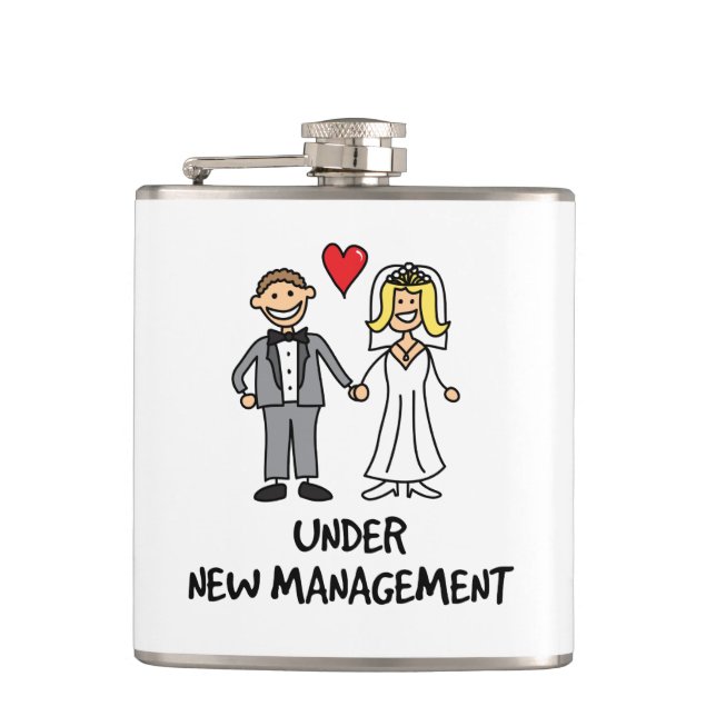 Wedding Cartoon - Under New Management Hip Flask (Front)