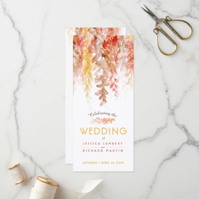 Wedding cascading fall vines watercolor  program (Front/Back In Situ)