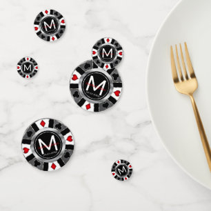 Wedding Casino Poker Chip - Silver & Black  Confetti