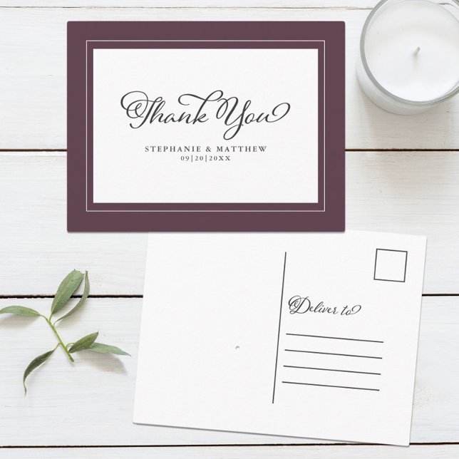 Wedding Cassis Purple Chic Modern Borders Postcard (Wedding Luxury Purple Chic Modern Borders Postcard)