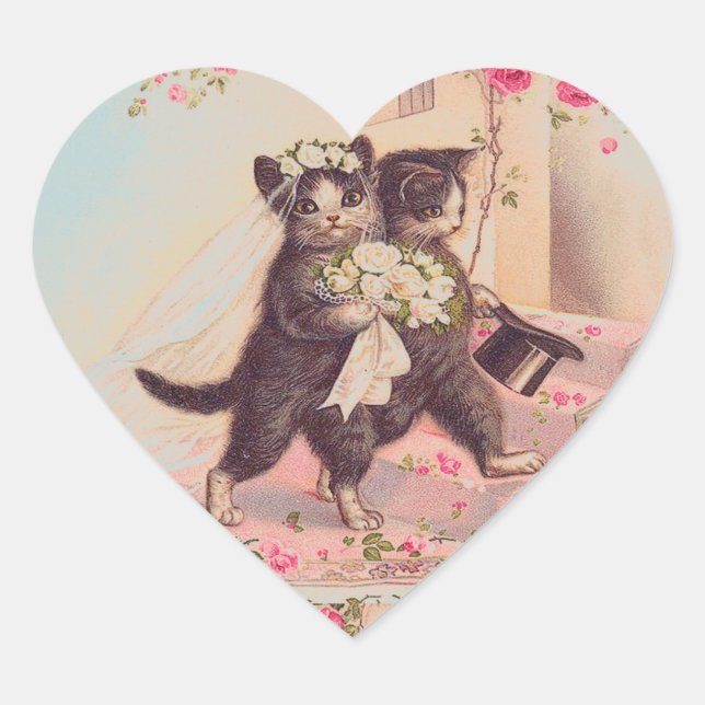 Wedding Cats Bride and Groom Love Heart Sticker (Front)