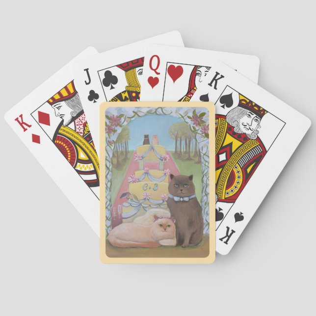 Wedding Cats Personalize Initials  Playing Cards (Back)