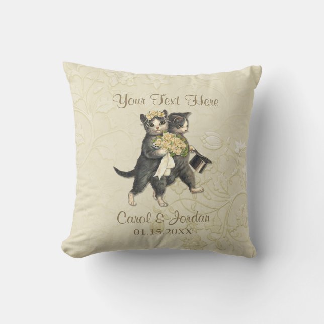 Wedding Cats Your Custom Text Throw Pillow (Front)